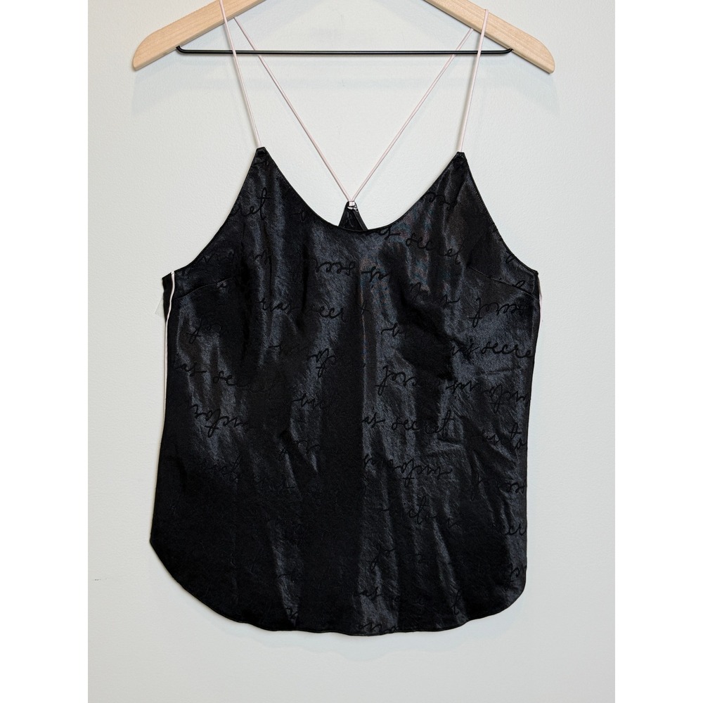 Victoria's Secret L‎ Camisole Top Black Satin Logo Strappy Silky Y2K Pink Sexy